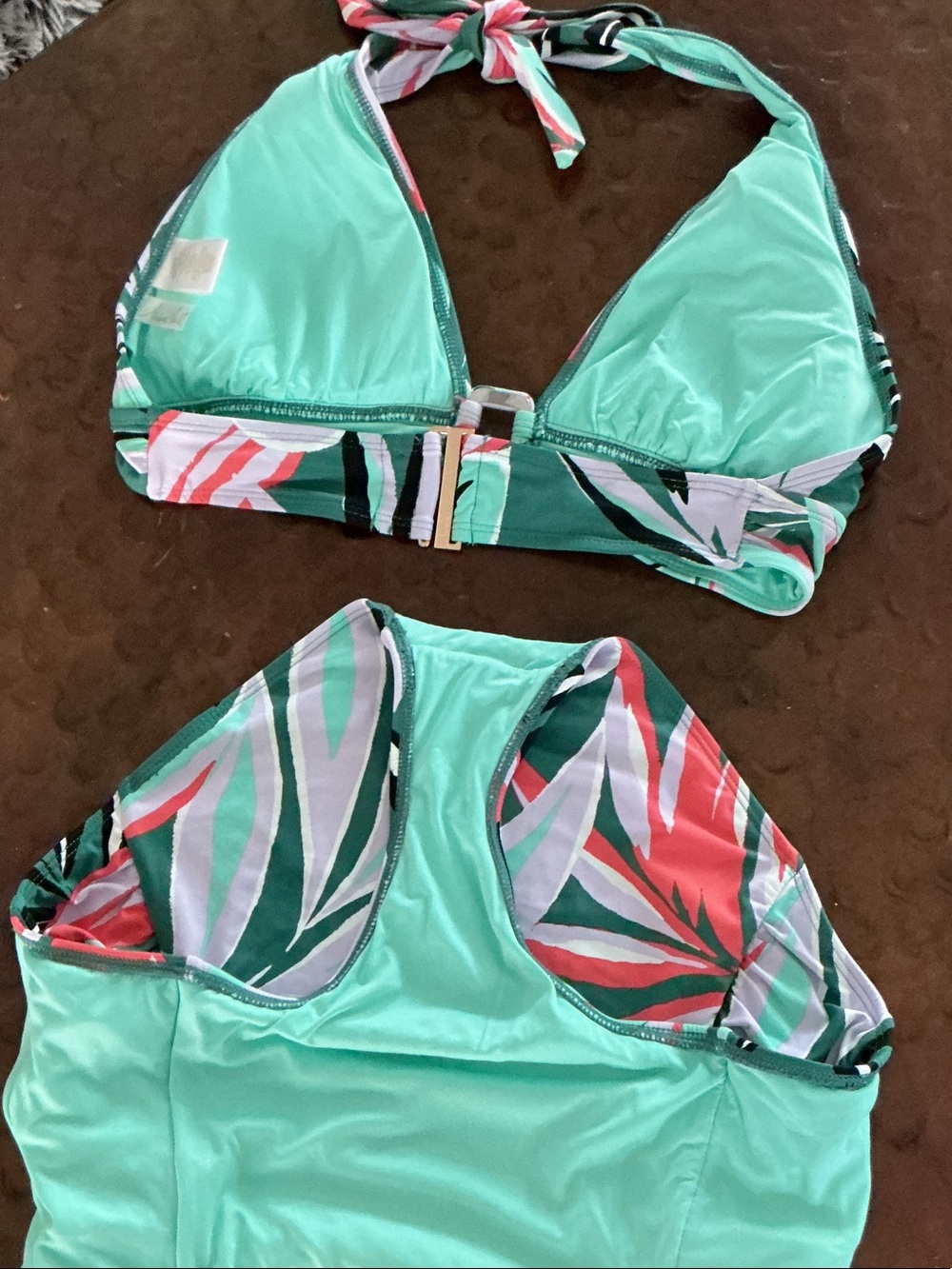 Anne Cole Green Tropical Halter High-Waist Two-Piece Swimsuit - Picture 5 of 5